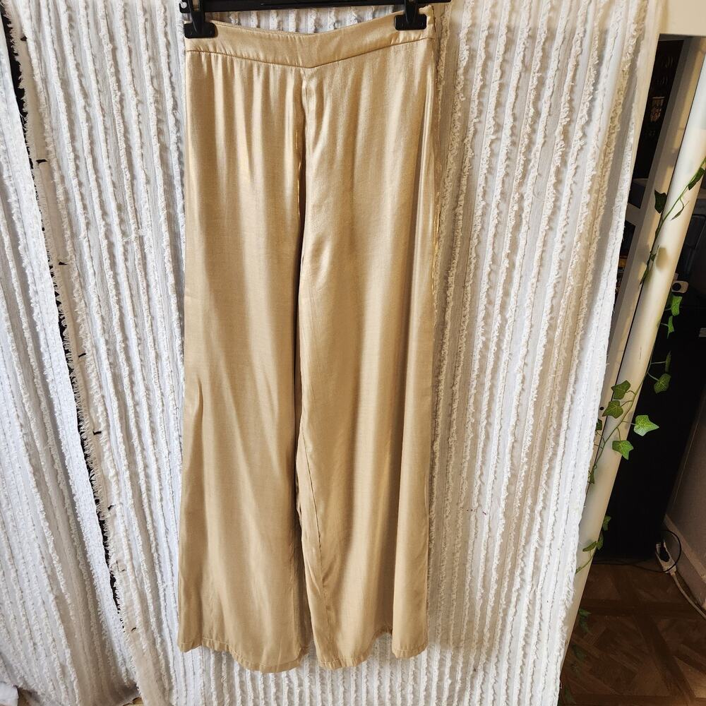 Lovers + Friends Sz Small Pale Gold Zoey Wide Leg High Waisted Pants Party Glam - Picture 2 of 10